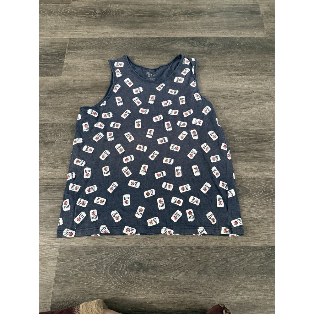 Miller Lite Beer Cans All Over Print Tank Top Shirt Mens Size XL Summer Drinking